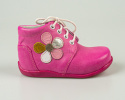 Trzewiki skórzane dla dziewczynki nieocieplane różowe z kwiatkiem na wiązanie KORNECKI - MODA SANOK