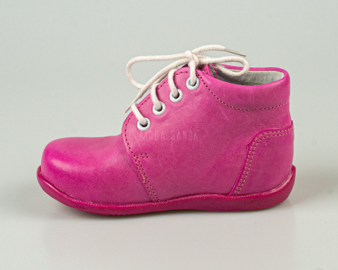 Trzewiki skórzane dla dziewczynki nieocieplane różowe z kwiatkiem na wiązanie KORNECKI - MODA SANOK
