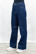 Damskie jeansowe spodnie z prostą szeroką nogawką w kolorze ciemnego granatu - MODA SANOK