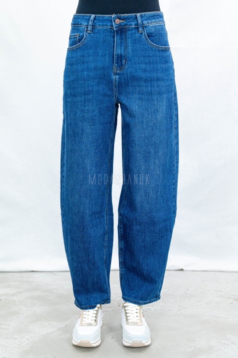 Damskie spodnie jeansowe model  balloon loose w ciemno niebieskim kolorze z wysokim stanem - MODA SANOK
