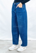Damskie spodnie jeansowe model  balloon loose w ciemno niebieskim kolorze z wysokim stanem - MODA SANOK