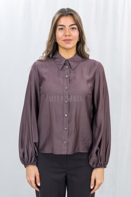 Elegancka koszula damska z długim rękawem w kolorze brązowym -Moda Sanok