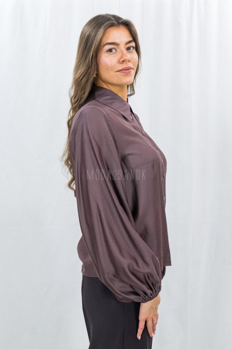 Elegancka koszula damska z długim rękawem w kolorze brązowym -Moda Sanok
