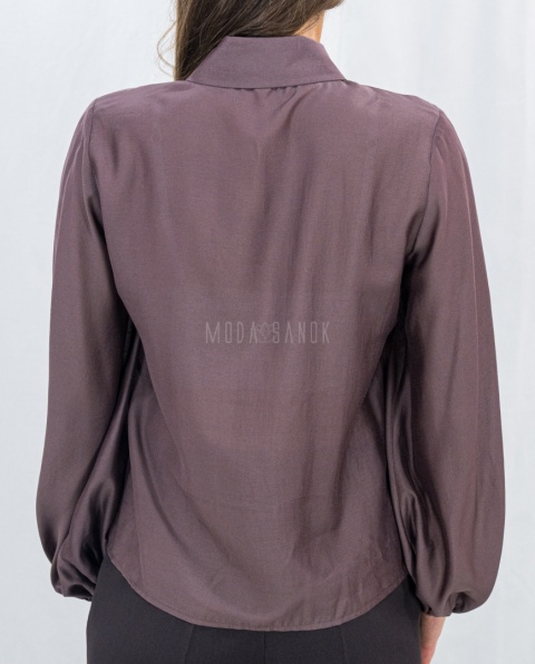 Elegancka koszula damska z długim rękawem w kolorze brązowym -Moda Sanok