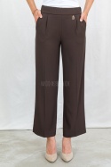 Eleganckie brązowe spodnie damskie BARTON proste lejące w kant z gumą w pasie - MODA SANOK