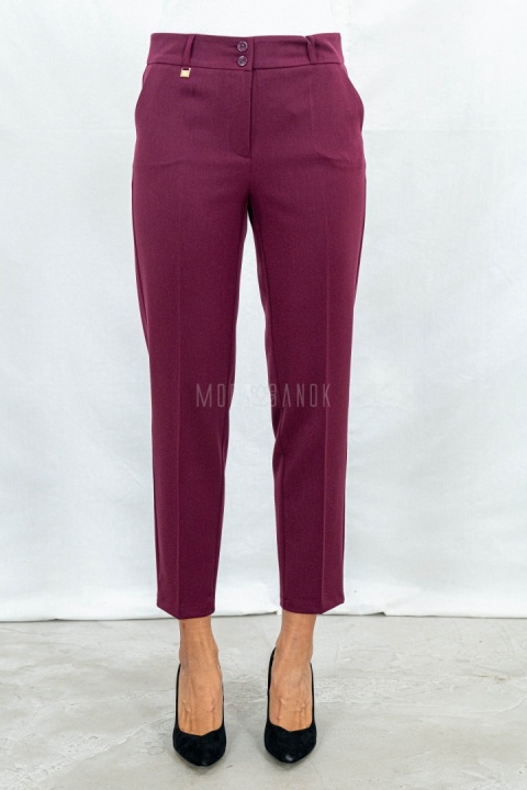 Eleganckie klasyczne zwężane spodnie damskie 7/8 MTM w kolorze bordowym - MODA SANOK