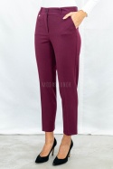 Eleganckie klasyczne zwężane spodnie damskie 7/8 MTM w kolorze bordowym - MODA SANOK