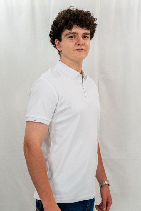 Klasyczna biała męska koszulka polo O-VOLVI VOLCANO - MODA SANOK