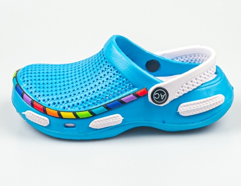 Niebieskie kroksy z tęczowym wzorem AMERICAN CLUB - MODA SANOK