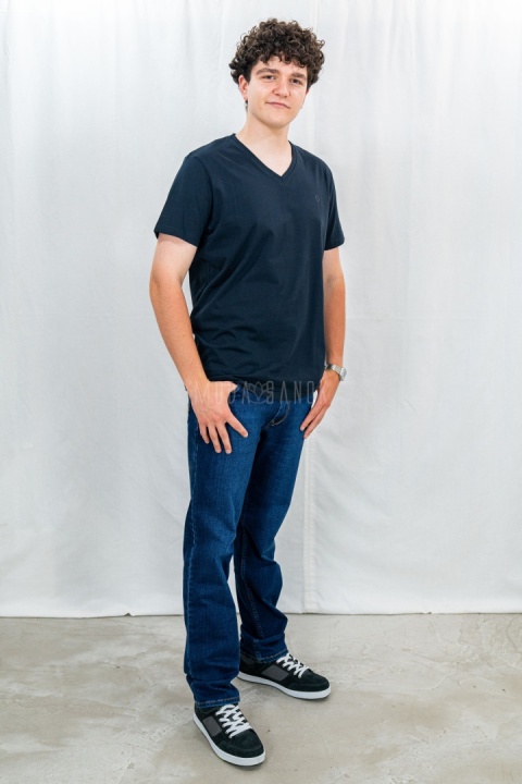 Granatowy T-shirt męski T-SLIT VOLCANO - MODA SANOK