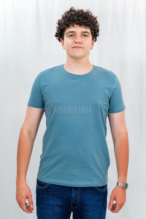 Niebieska koszulka męska T-BASIC VOLCANO - MODA SANOK