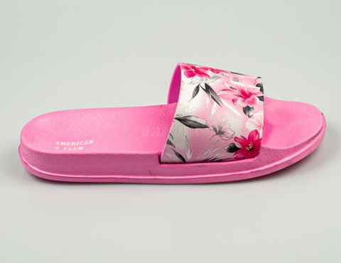 Różowe klapki dziecięce z kwiatowym wzorem AMERICAN CLUB - MODA SANOK