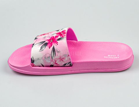 Różowe klapki dziecięce z kwiatowym wzorem AMERICAN CLUB - MODA SANOK