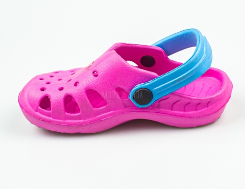 Różowe dziecięce kroksy z niebieskim paskiem AXIM - MODA SANOK