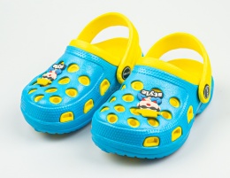 Niebiesko-żółte dziecięce kroksy z zabawną ozdobą NYMI - MODA SANOK