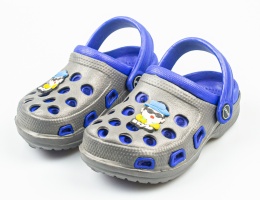 Szaro-granatowe dziecięce kroksy z zabawną ozdobą NYMI - MODA SANOK