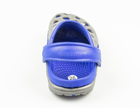 Szaro-granatowe dziecięce kroksy z zabawną ozdobą NYMI - MODA SANOK