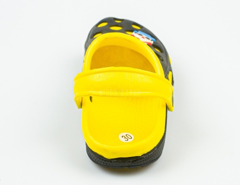 Czarno-żółte dziecięce kroksy z zabawną ozdobą NYMI - MODA SANOK