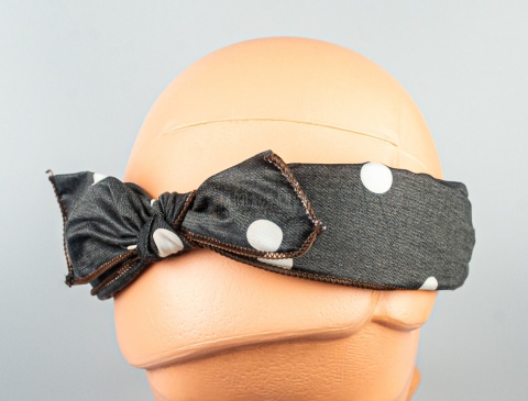 Ciemnoszara opaska do włosów z kokardą i białymi grochami - MODA SANOK