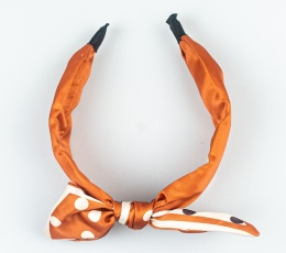 Miedziana opaska do włosów z kokardą i białymi grochami - MODA SANOK