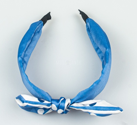 Jasnoniebieska opaska do włosów z kokardą i białymi grochami - MODA SANOK