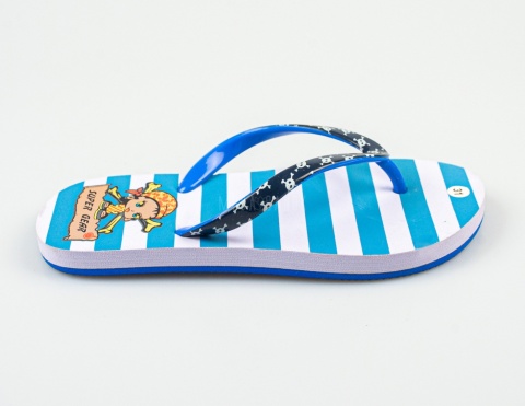 Japonki dziecięce z pirackim wzorem w niebiesko-białe paski SUPER GEAR - MODA SANOK