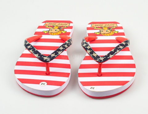 Japonki dziecięce z pirackim wzorem w czerwono-białe paski SUPER GEAR - MODA SANOK