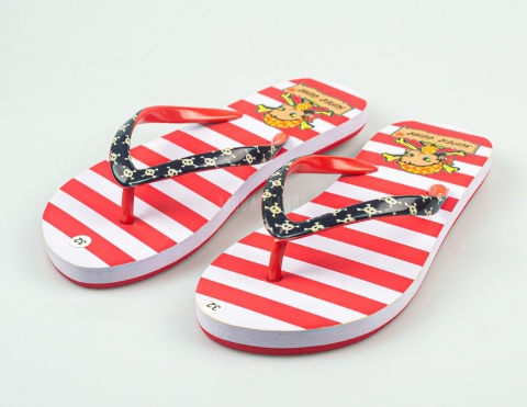 Japonki dziecięce z pirackim wzorem w czerwono-białe paski SUPER GEAR - MODA SANOK