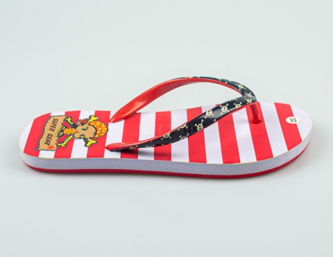 Japonki dziecięce z pirackim wzorem w czerwono-białe paski SUPER GEAR - MODA SANOK