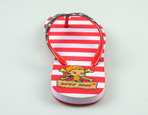 Japonki dziecięce z pirackim wzorem w czerwono-białe paski SUPER GEAR - MODA SANOK
