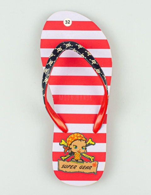 Japonki dziecięce z pirackim wzorem w czerwono-białe paski SUPER GEAR - MODA SANOK