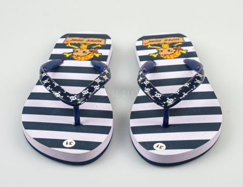 Japonki dziecięce z pirackim wzorem w czarno-białe paski SUPER GEAR - MODA SANOK