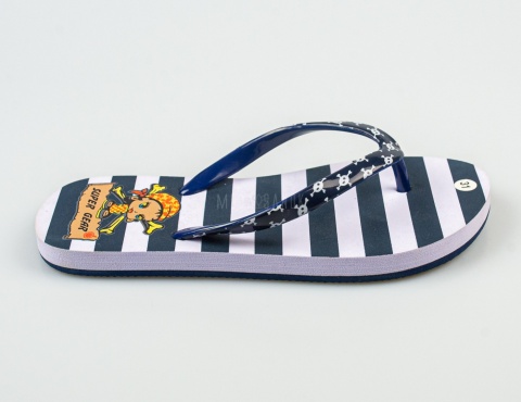 Japonki dziecięce z pirackim wzorem w czarno-białe paski SUPER GEAR - MODA SANOK