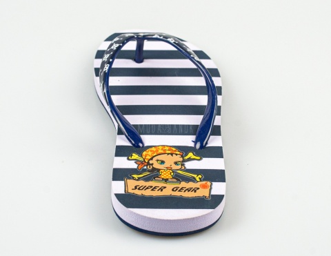 Japonki dziecięce z pirackim wzorem w czarno-białe paski SUPER GEAR - MODA SANOK