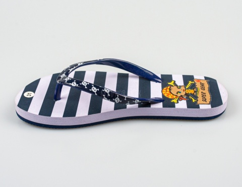 Japonki dziecięce z pirackim wzorem w czarno-białe paski SUPER GEAR - MODA SANOK