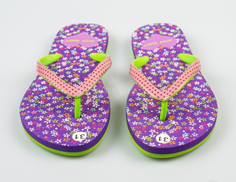 Fioletowe japonki z kwiecistym wzorem SUPER GEAR - MODA SANOK