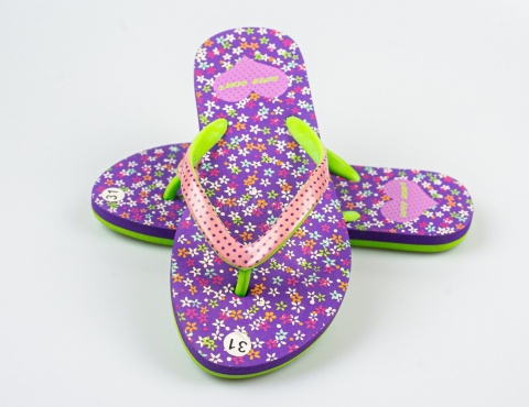 Fioletowe japonki z kwiecistym wzorem SUPER GEAR - MODA SANOK