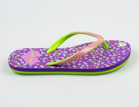 Fioletowe japonki z kwiecistym wzorem SUPER GEAR - MODA SANOK