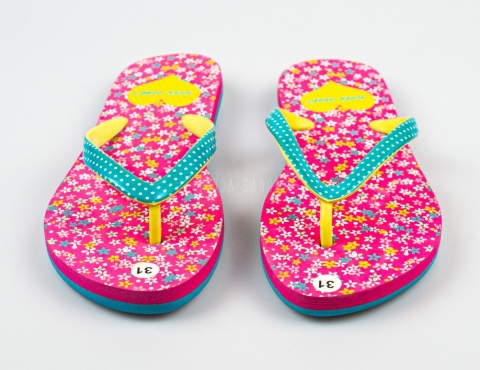 Różowe japonki z kwiecistym wzorem SUPER GEAR - MODA SANOK