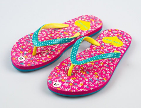 Różowe japonki z kwiecistym wzorem SUPER GEAR - MODA SANOK