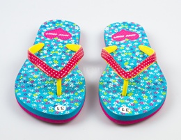 Turkusowe japonki z kwiecistym wzorem SUPER GEAR - MODA SANOK