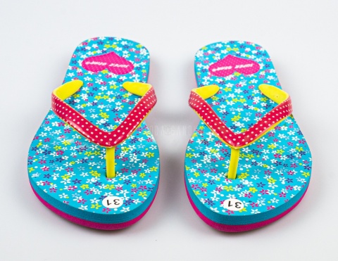 Turkusowe japonki z kwiecistym wzorem SUPER GEAR - MODA SANOK