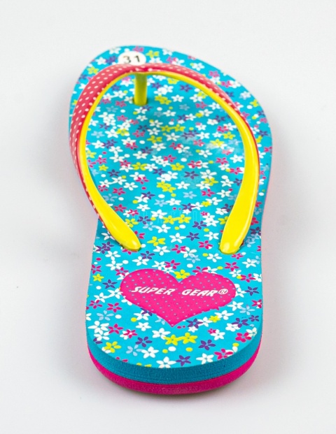 Turkusowe japonki z kwiecistym wzorem SUPER GEAR - MODA SANOK