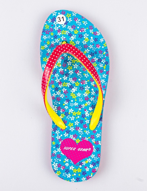 Turkusowe japonki z kwiecistym wzorem SUPER GEAR - MODA SANOK