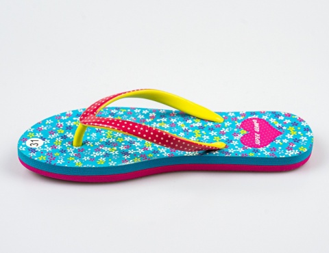 Turkusowe japonki z kwiecistym wzorem SUPER GEAR - MODA SANOK