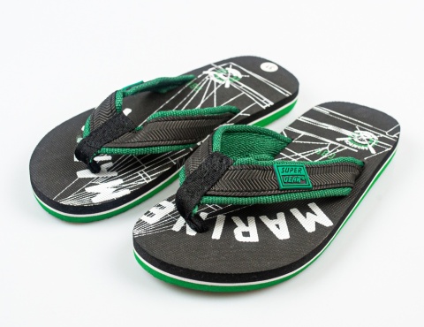 Czarne japonki z zielonymi detalami SUPER GEAR - MODA SANOK