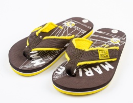 Brązowe japonki z żółtymi detalami SUPER GEAR - MODA SANOK