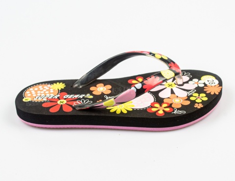 Czarne japonki dziecięce z kolorowymi kwiatami SUPER GEAR - MODA SANOK