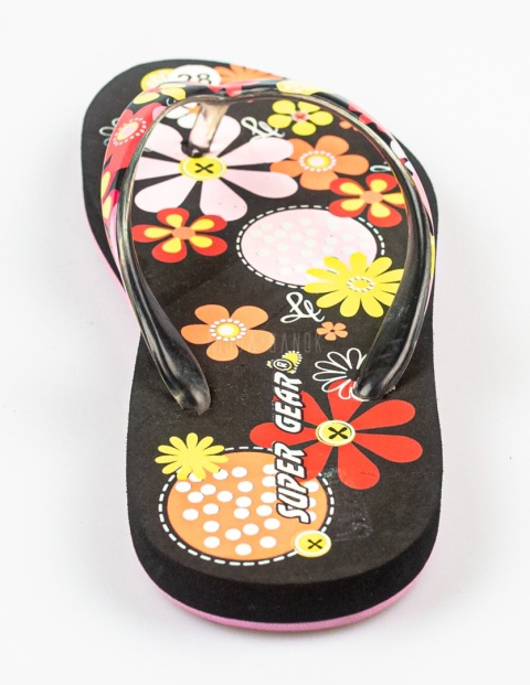 Czarne japonki dziecięce z kolorowymi kwiatami SUPER GEAR - MODA SANOK