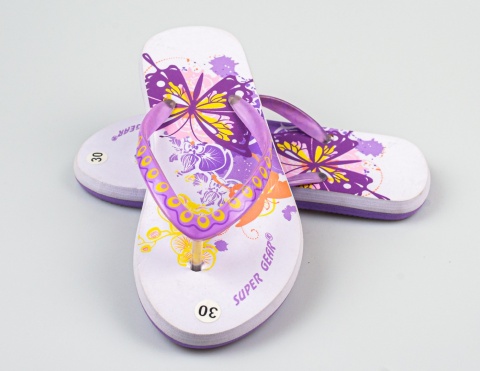 Liliowe japonki dziecięce z motylami SUPER GEAR - MODA SANOK